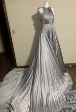JOVANI Couture Silver Silk Gown, $2,779, NWT, US 4 #2528