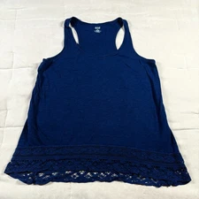 ANA A New Approach Blue Women Size XL Crochet Lace Boho Flowy Racerback Tank Top