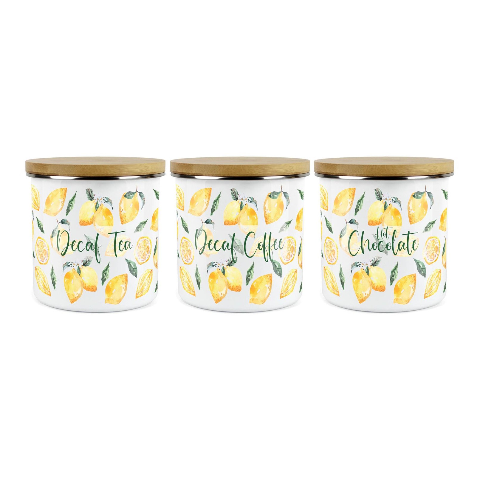 Lemons Decaf Tea, Decaf Coffee & Hot Chocolate  Storage Canisters - Kitchen Gift