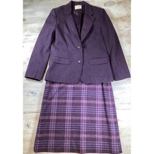 Pendleton Wool Skirt Suit Set Purple Plaid Blazer Career Interview Vintage