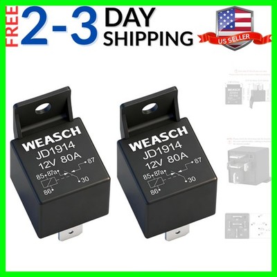 2 Pack JD1914 Car Relay, 12V 80A, 5 Pin SPDT, Automotive Switches and Starter...