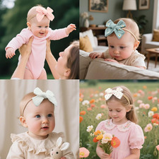 4" Handmade Baby Girl Bows Headbands 10 Pcs Strechy Soft Nylon Hairbands Hair