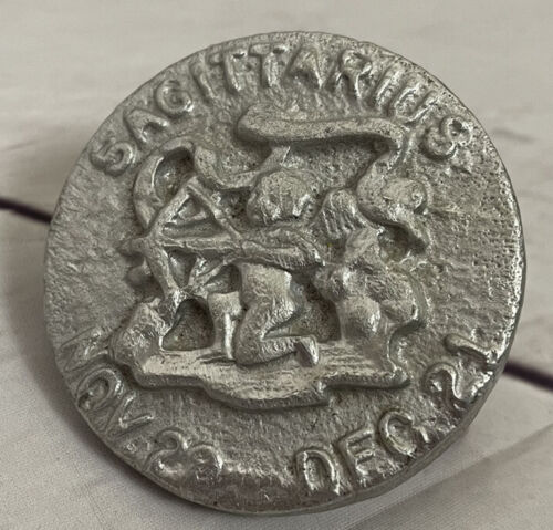 VTG Sagittarius Archer Zodiac Belt Buckle Round Silver Paint 2.5"