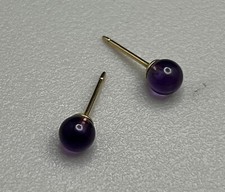 Beautiful .585 14K Solid Yellow Gold Purple Amethyst Estate Stud Earrings 6mm