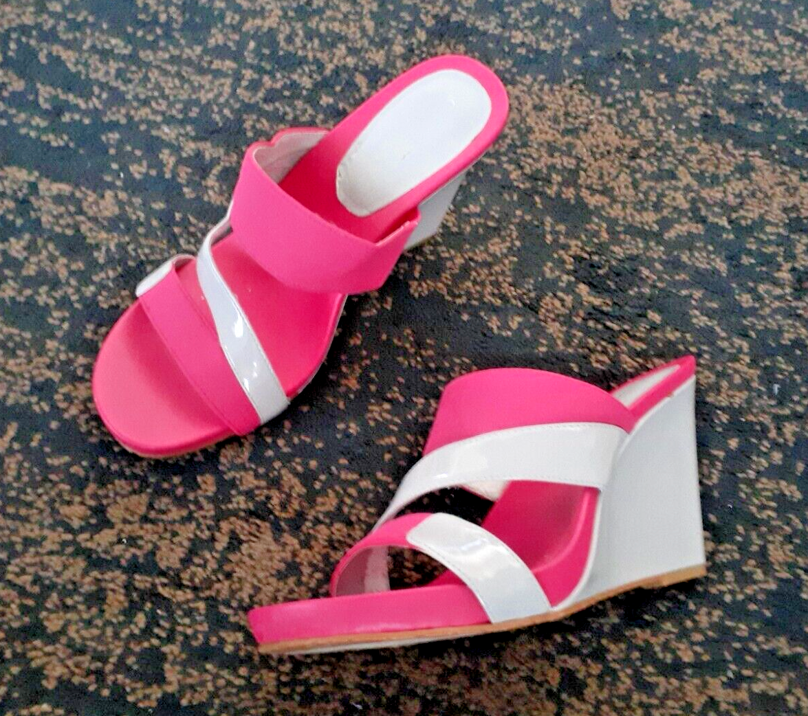 Calvin Klein Pink and Gray Wedge Sandals size 8 Slip on Summer Shoes | eBay