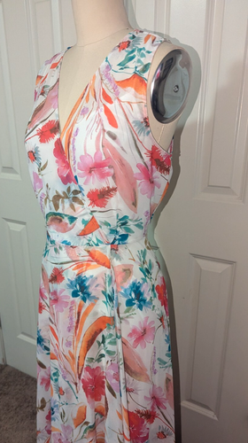 Calvin Klein Watercolor Floral Midi Dress colorful Hi Low Hem Ruffles Easter 12 - Picture 5 of 8