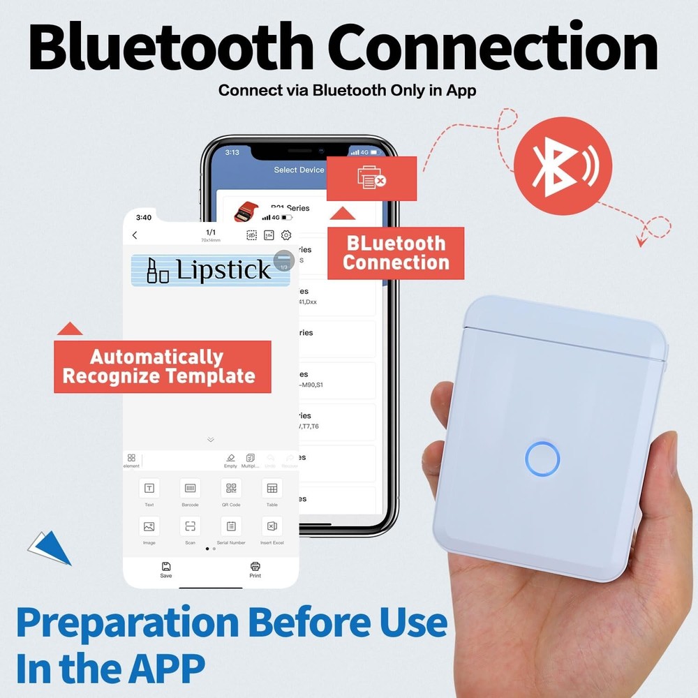 Portable Bluetooth Label Maker Machine D110-M with Tape Handheld Printer