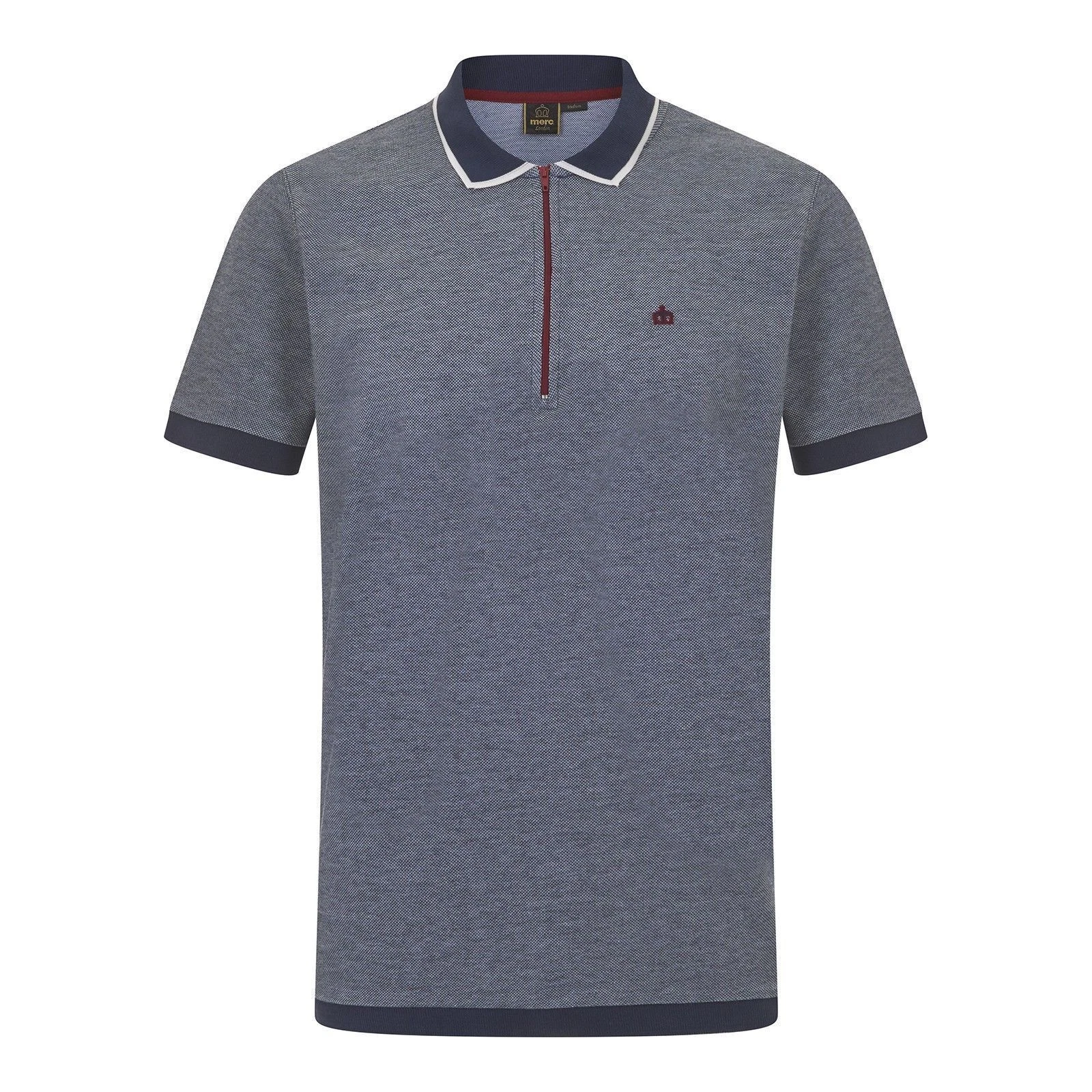 MERC LONDON ZIP NECK COLLAR DENIM LOOK POLO SHIRT HAYES MOD SKA HAYES - BLUE