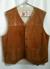 SEARS THE LEATHER SHOP Brown Suede Leather Sherpa Lined Vest Sz Medium Vintage