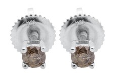 10K White Gold Brown Cognac Diamond Round Cut Solitaire Stud Earring 0.26Ct.