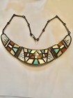 Vtg Zuni Flush Inlay Sterling Silver Turquoise Multi Stone Necklace 57gr Signed — photo 3
