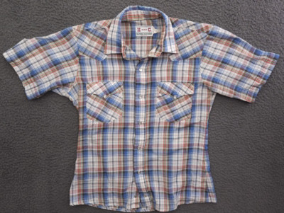 VTG 80s H Bar C Western Shirt Men Sz 15 Faux Gold Thread Pearl Snap Cowboy Rodeo