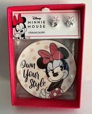 JMC Minnie Mouse Crystal Stud Earrings in Sterling Silver and Trinket Dish