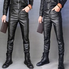 Motorcycle Biker Mens Faux Leather Slim Skinny Pants Punk Rock Casual Trousers