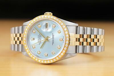 ROLEX MENS DATEJUST 18K YELLOW GOLD DIAMOND STEEL WATCH 16233 ICE