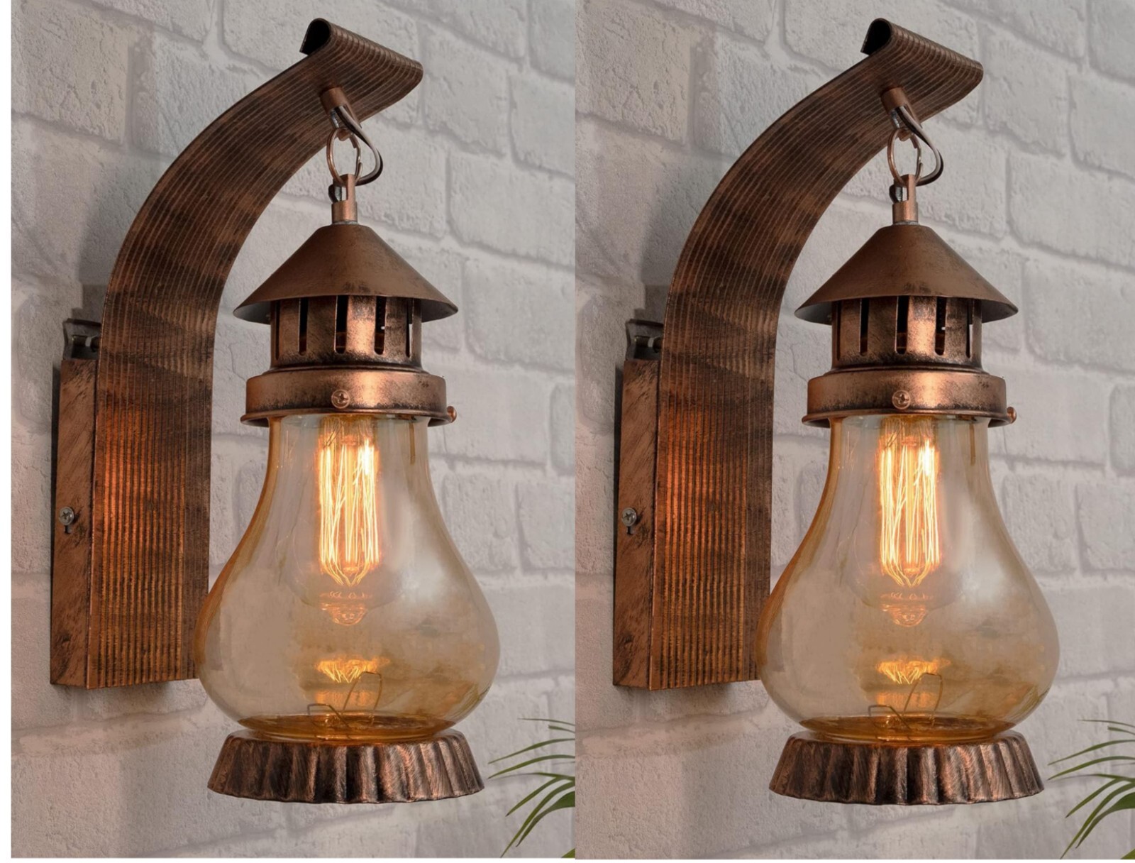 Pair Rustic Lanterns  Wall Lamp Sconce Lighting Antique Vintage Decorative Light