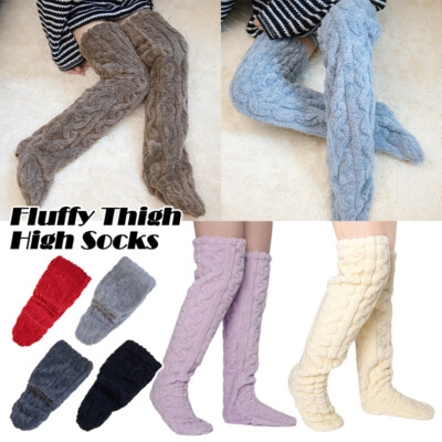New Fluffy Thigh High Sock Legs Snuggle Fuzzy Leggings Over Knee Hairy Stocking