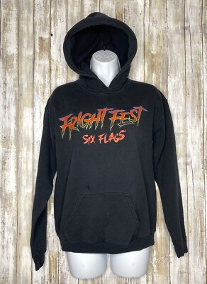 Six Flags Hoodie Mens Medium Black Fright Fest Clown Graphic Size