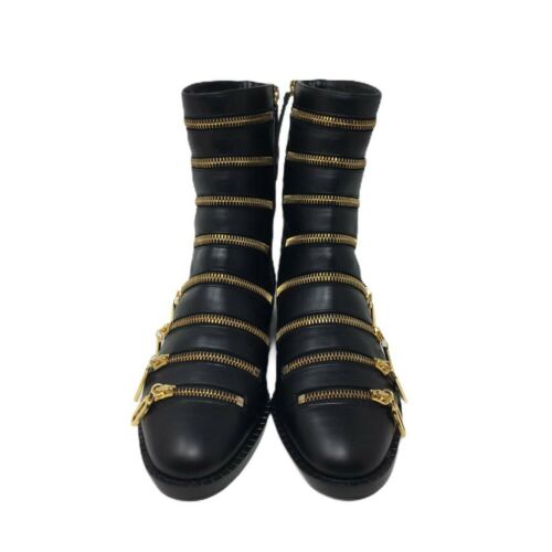 Botas de cuero MOSCHINO con cremalleras en tono dorado de marca - Reino Unido 4/UE 37 - £1290 - Imagen 5 de 11