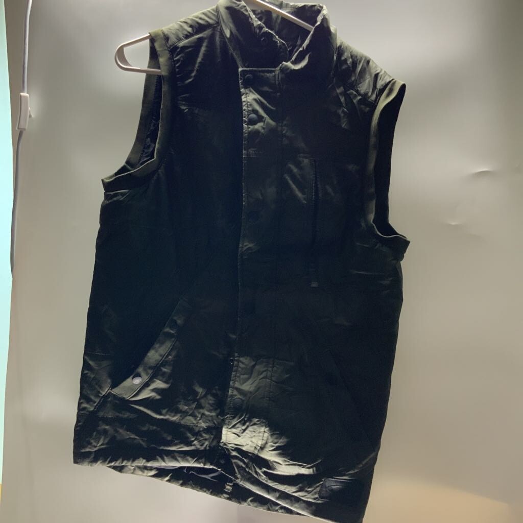 Mens Green Mock Neck Snap Vest with Pockets Sleeveless M-image