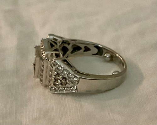 Anello in oro bianco 14 kt con diamanti bianchi champagne misura 3,25 Estate 4,7 g - Foto 14 di 23