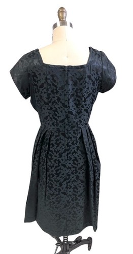 VTG Cocktail Dress Black Damask 1960s S M NWOT Square Neck Huge Buttons - Picture 5 of 9