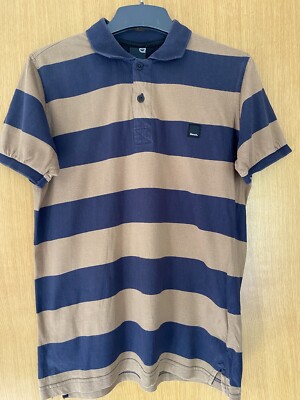 Men's BENCH Polo Shirt Blue Brown Cotton Medium