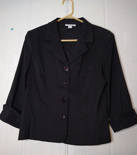 Dressbarn Blazer Jacket Women's Size S Black Stretch 3/4 Sleeve Button Front