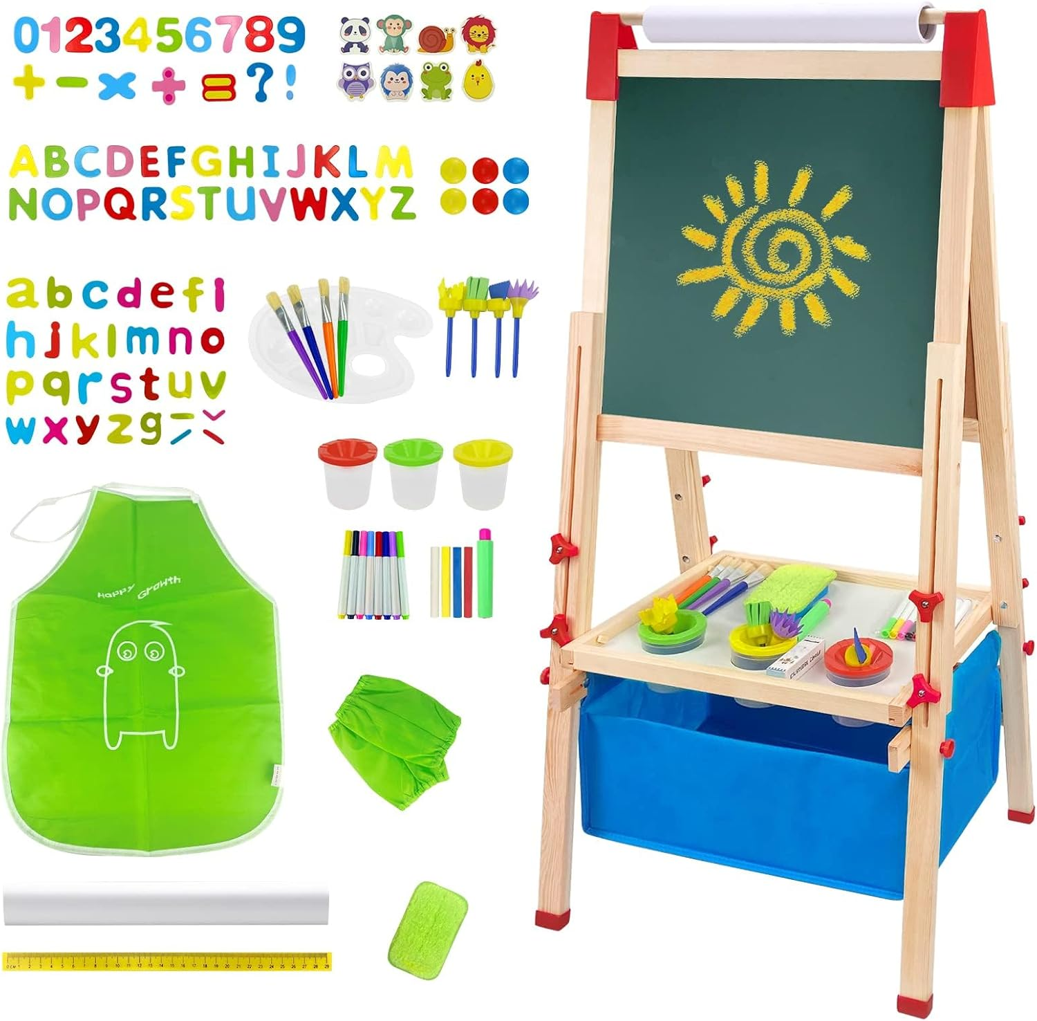 Art Easel for Kids Magnetic Wooden Standing Toddlers Drawing Board with Paper Ro