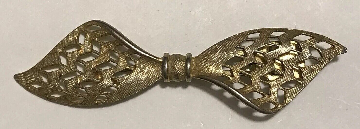 Vintage Brushed Gold Tone Open Clip BOW Hair Quantity outlet limited Design Work
