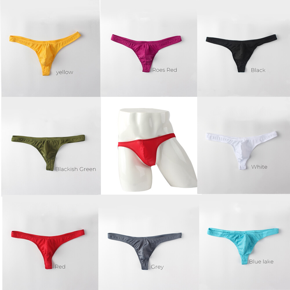Men's Low Waist Sexy Thong Ice Silk Mesh Breathable Panties Underwear Briefs