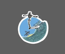 Skeleton Surfing Sticker Hang 10 Waterproof Bones Ocean Beach Gift NEW