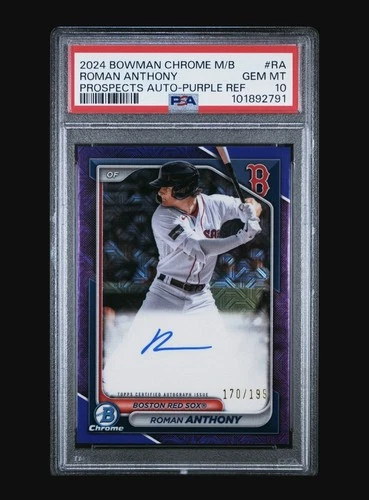2024 Bowman Chrome Mega Box Roman Anthony Prospects Autograph Purple /199 PSA 10