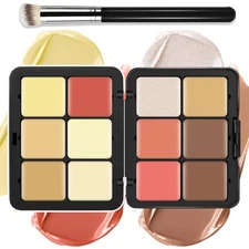12 Colors Cream [Blush+Contour+Concealer+Highlighter] Makeup Palette for Cheeks