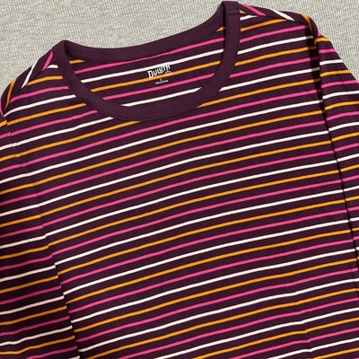 Duluth Trading Co Purple Striped Long Sleeve Cotton Tee Shirt Womens Size L