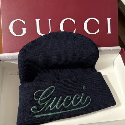 Gucci Logo Wool Beanie Men's Blue M Medium Tags Brand New With Box