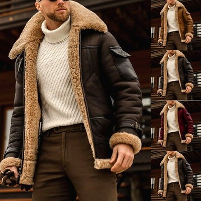 Herren Winter Kunstleder Jacke verdickter Freizeit Mantel für Arbeit und Reisen