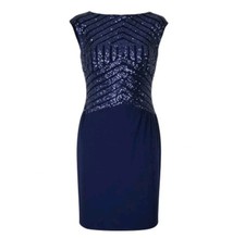 Lauren Ralph Lauren Dress Size 8 Navy Blue Sequins Sleeveless Stretch Cocktail