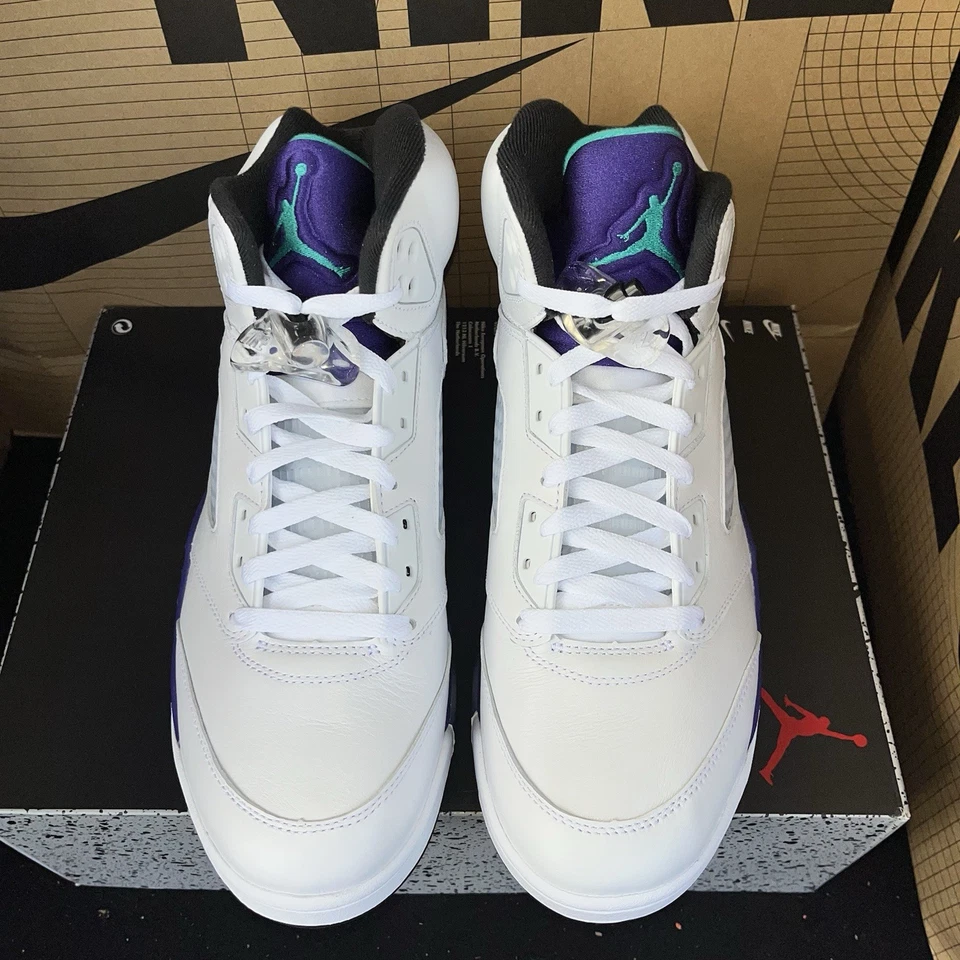 NUEVO Nike Air Jordan 5 Retro Uva 2025 Cuero Blanco NBY HQ7978-100 Talla 11.5 Foto 3 de 4