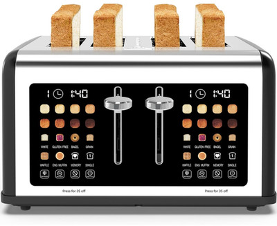 4 Slice Touch Screen Toaster Stainless Steel Dual Control 8 Shades 1650W Black