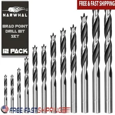 Brad Point Drill Bits Set 12 Pack High Speed Steel Woodworking Storage Case New
