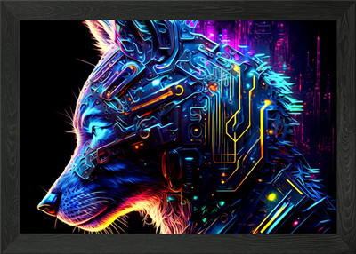 Wolf Cyborg gerahmtes Wandbild Poster Leinwanddruck Bild