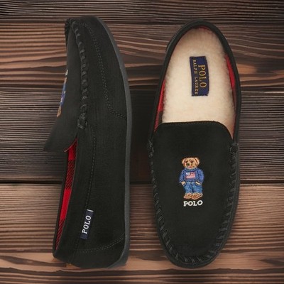 Polo Ralph Lauren Black RRL Bear Black Moccasin Shoes Mens 12 NEW