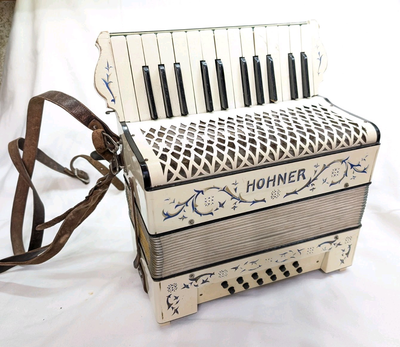 Vintage Hohner Piano Accordion With Case White. Made in Germany 