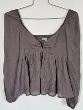 Wishlist Women’s Purple Long Puff Sleeve Smocked Babydoll Top Size S Boho Goth