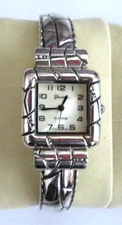 Geneva Southwestern Silver Tone Square Dial Watch Cuff Band #7008 NEW BATTERY