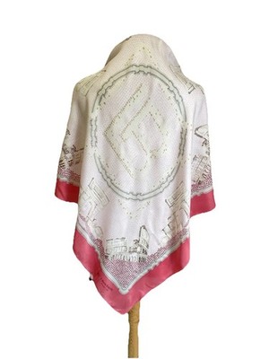 Laura Biagiotti Parfums Pure Silk Scarf Hand Italy Made Pink White Roman #A119