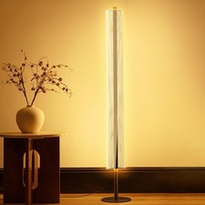 Modern Floor Lamp, Remote Control, Dimmable LED, Glossy Metallic Black/Gold