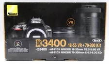 🔥Nikon D3400 Digital SLR Black Camera Kit + 18-55mm & 70-300mm Lenses OPEN BOX