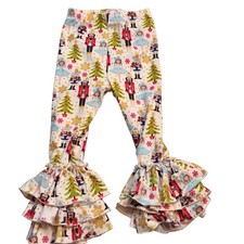 Kids Nutcracker Princess Christmas Tree Ruffle Bell Bottom Leggings Pants 2T